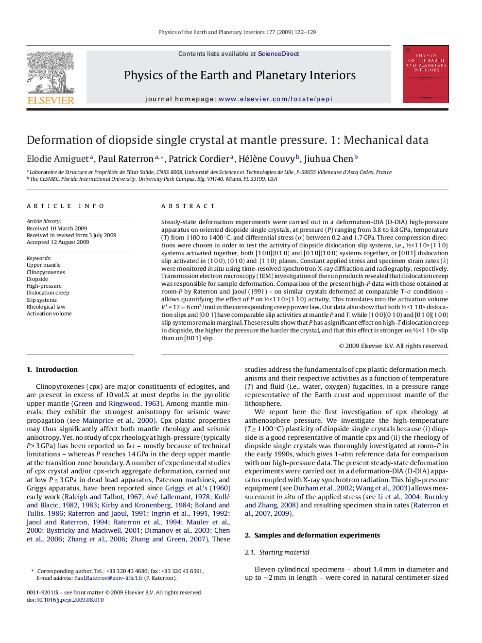 Deformation of diopside single crystal at mantle pressure. 1: Mechanical data