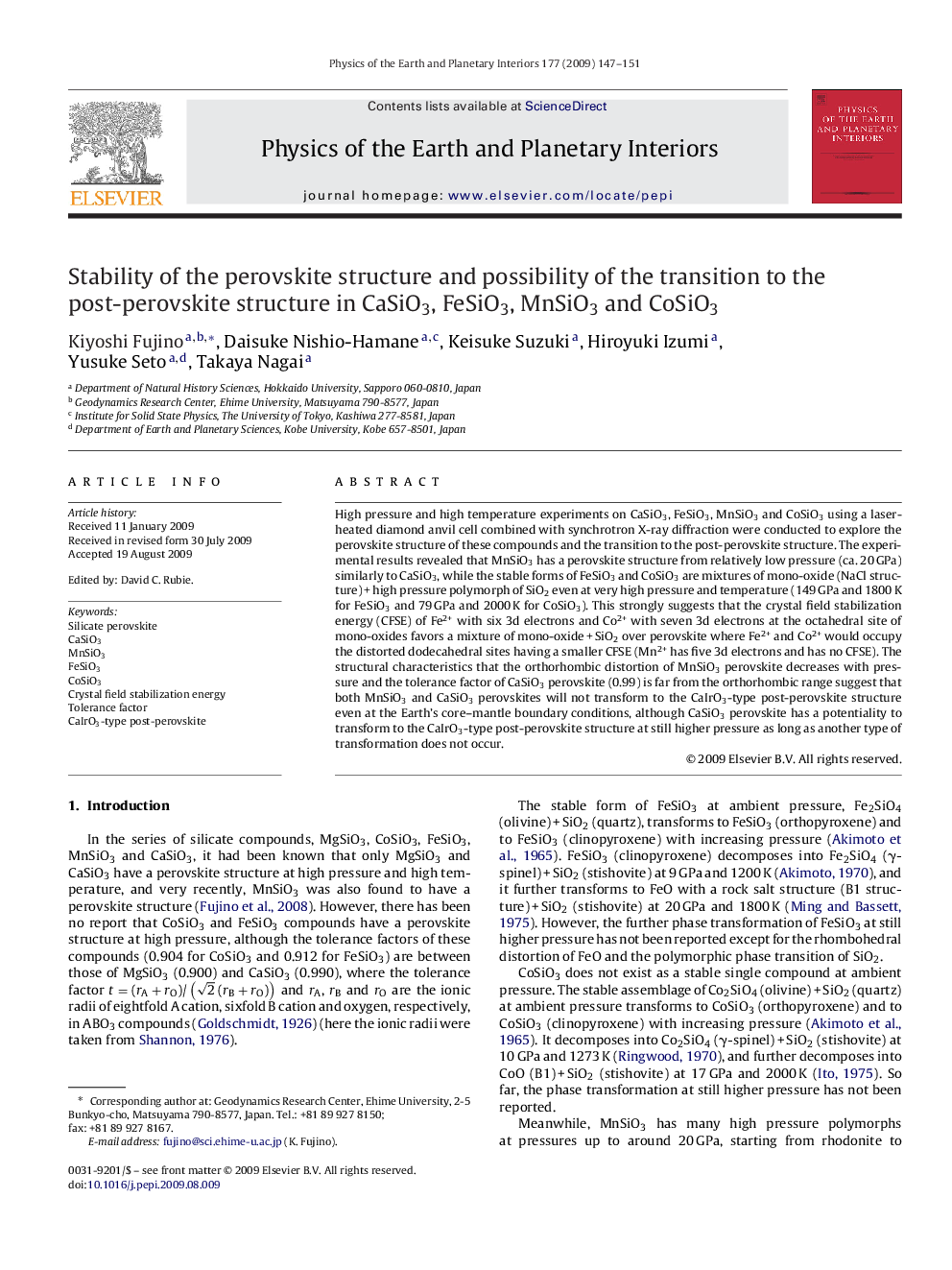 Stability of the perovskite structure and possibility of the transition to the post-perovskite structure in CaSiO3, FeSiO3, MnSiO3 and CoSiO3