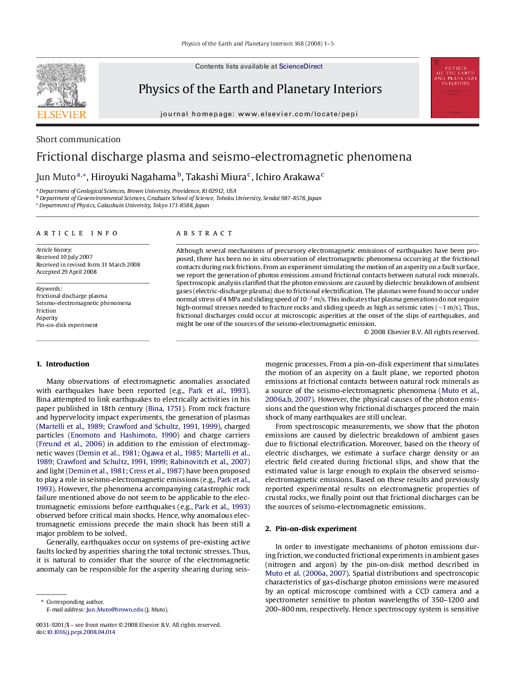 Frictional discharge plasma and seismo-electromagnetic phenomena