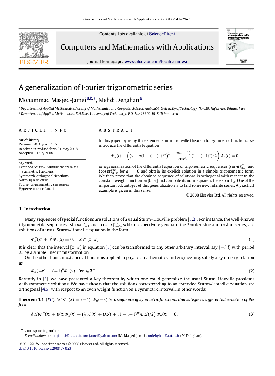 A generalization of Fourier trigonometric series