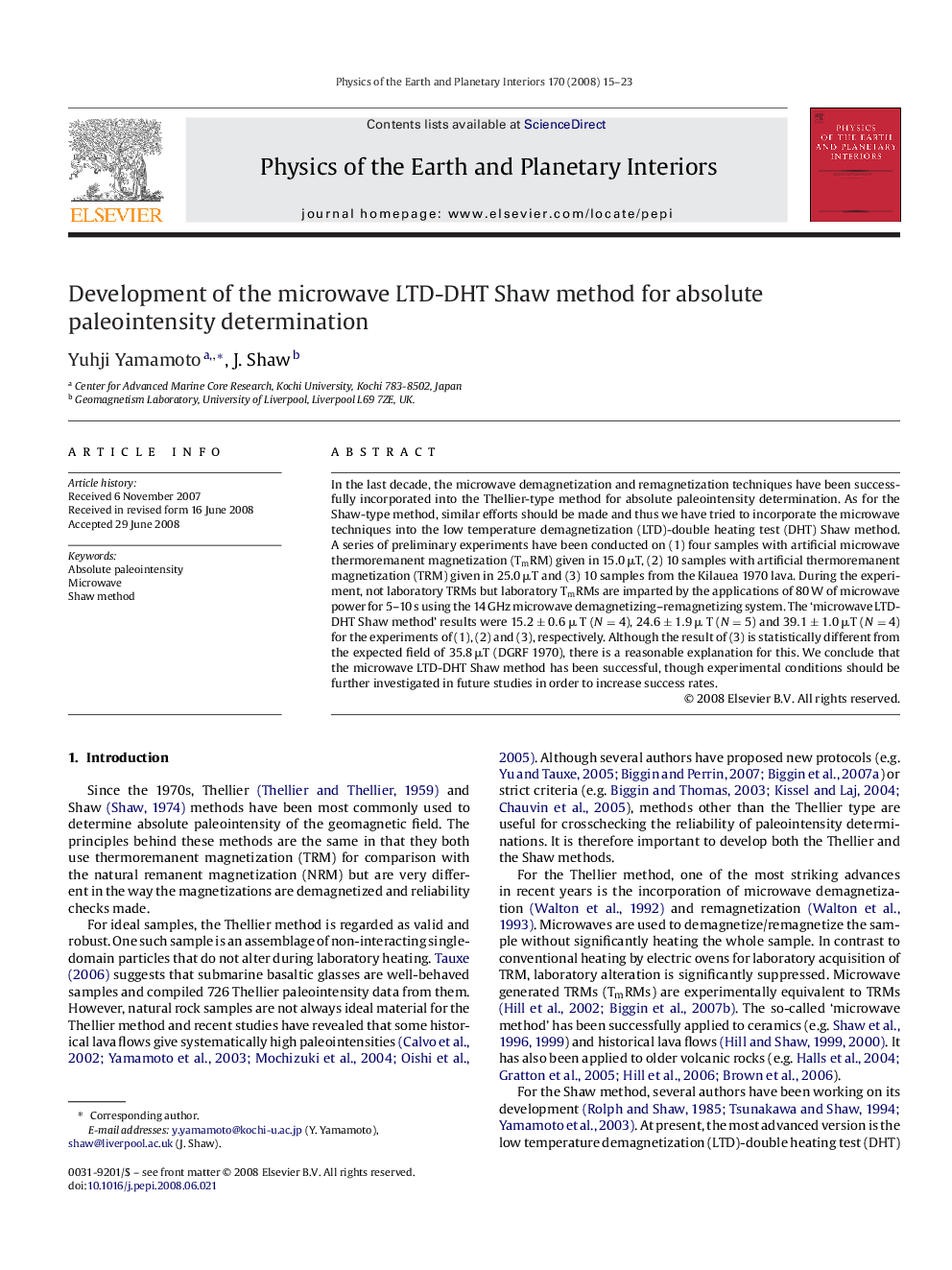 Development of the microwave LTD-DHT Shaw method for absolute paleointensity determination