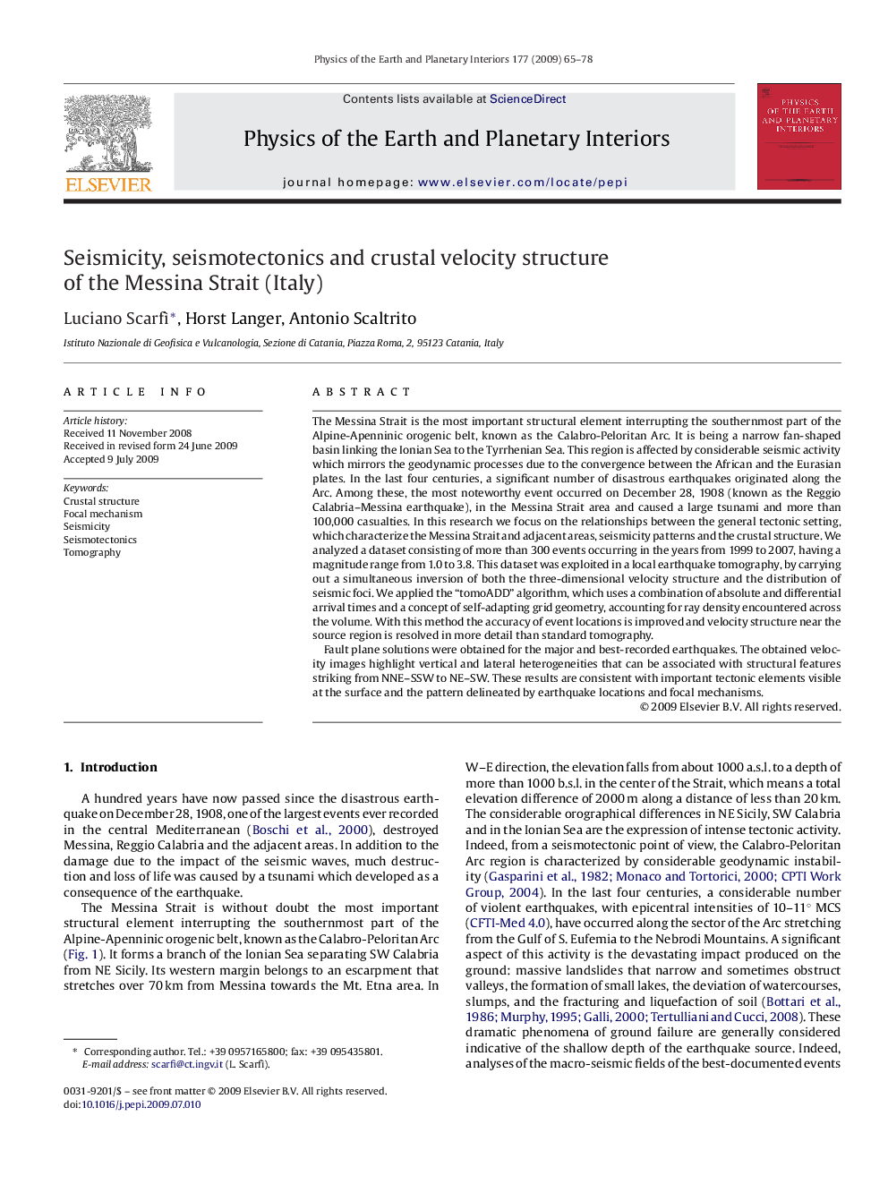 Seismicity, seismotectonics and crustal velocity structure of the Messina Strait (Italy)
