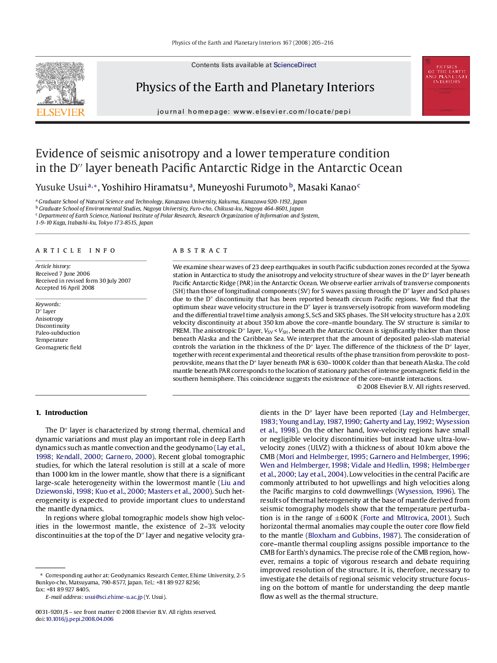 Evidence of seismic anisotropy and a lower temperature condition in the D″ layer beneath Pacific Antarctic Ridge in the Antarctic Ocean