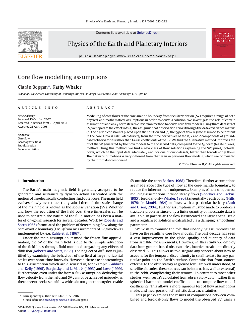 Core flow modelling assumptions