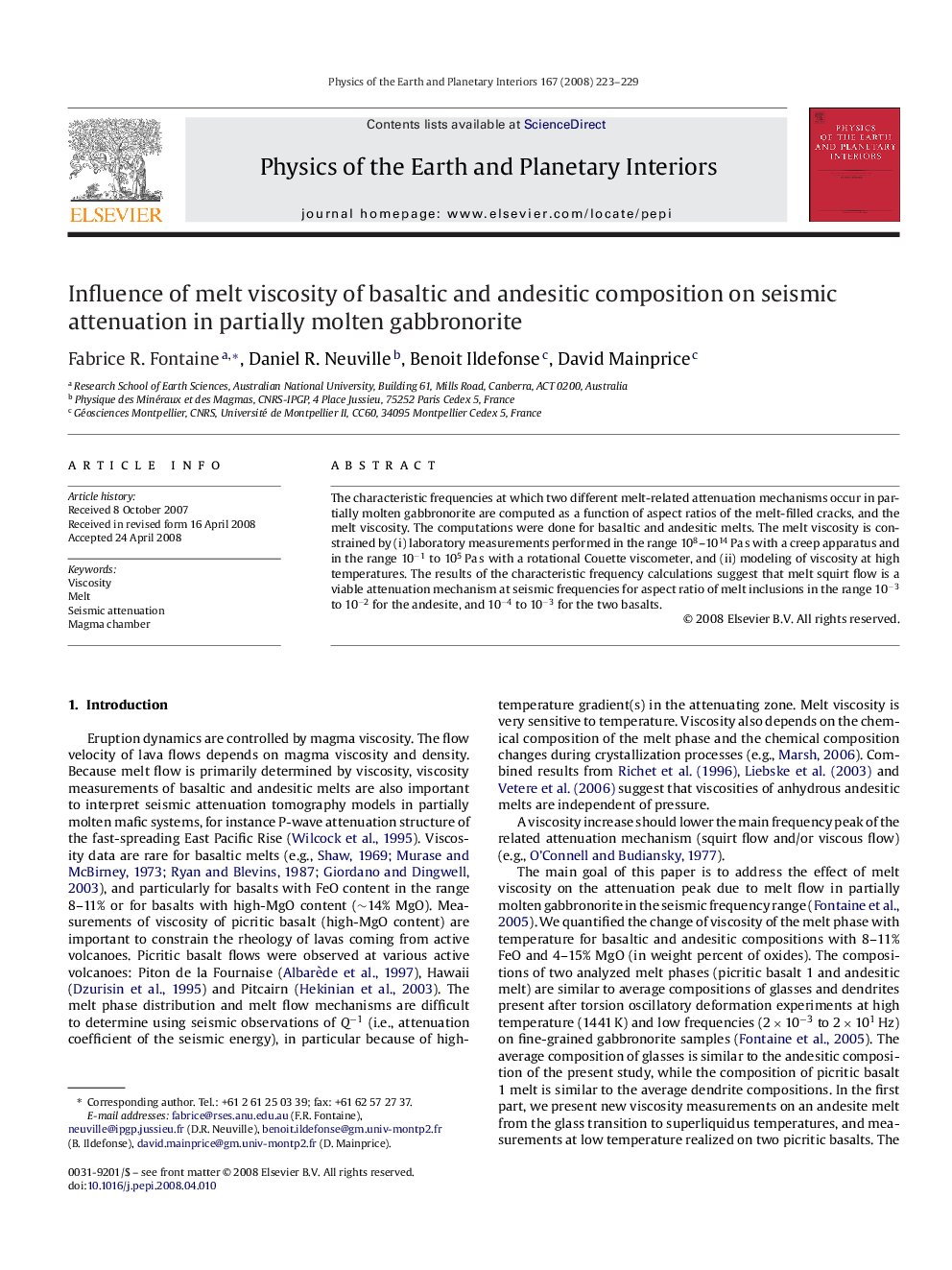 Influence of melt viscosity of basaltic and andesitic composition on seismic attenuation in partially molten gabbronorite