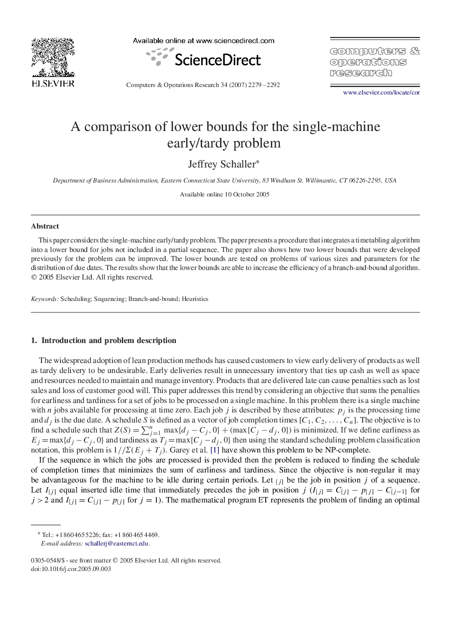 A comparison of lower bounds for the single-machine early/tardy problem