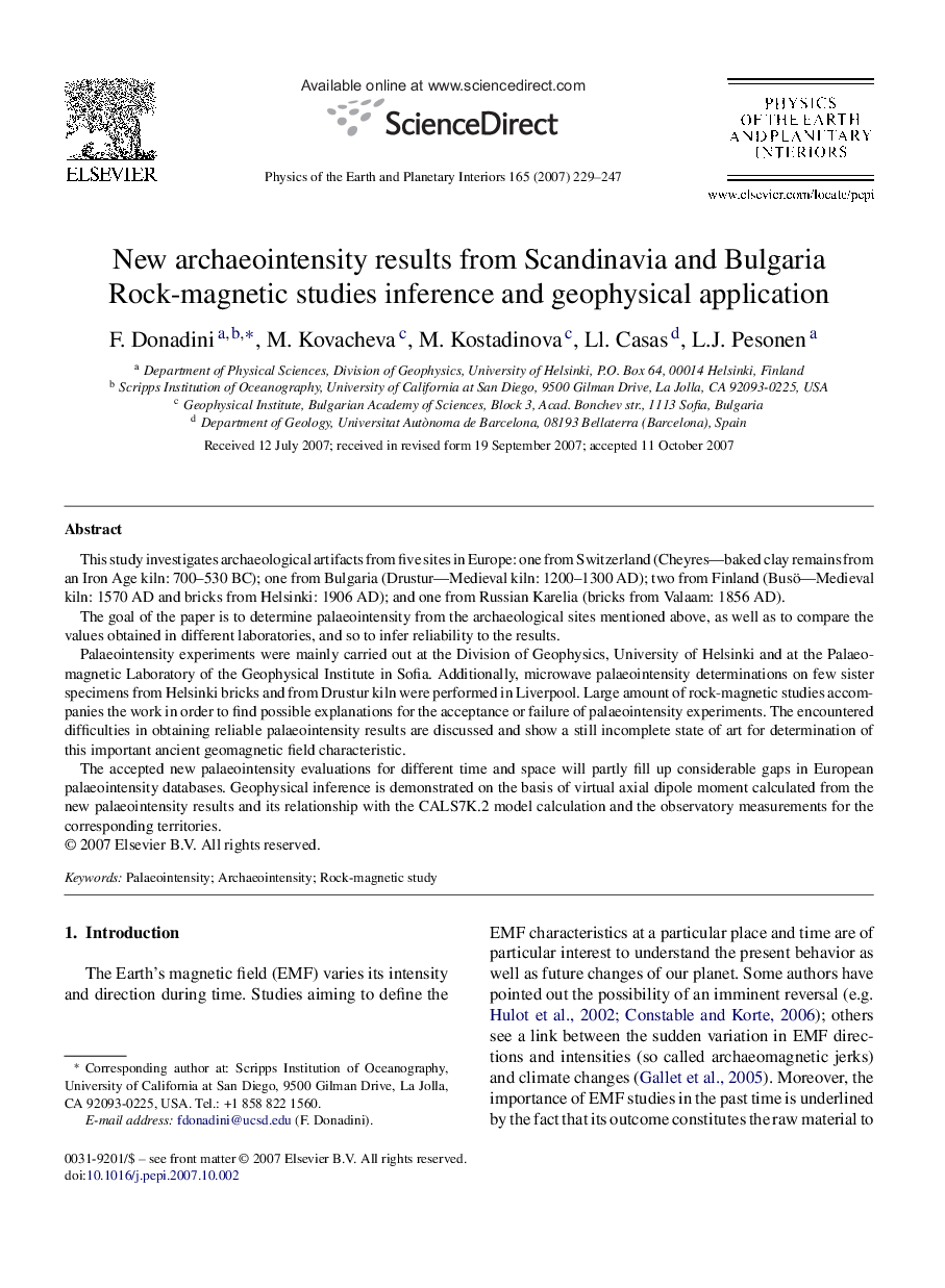 New archaeointensity results from Scandinavia and Bulgaria