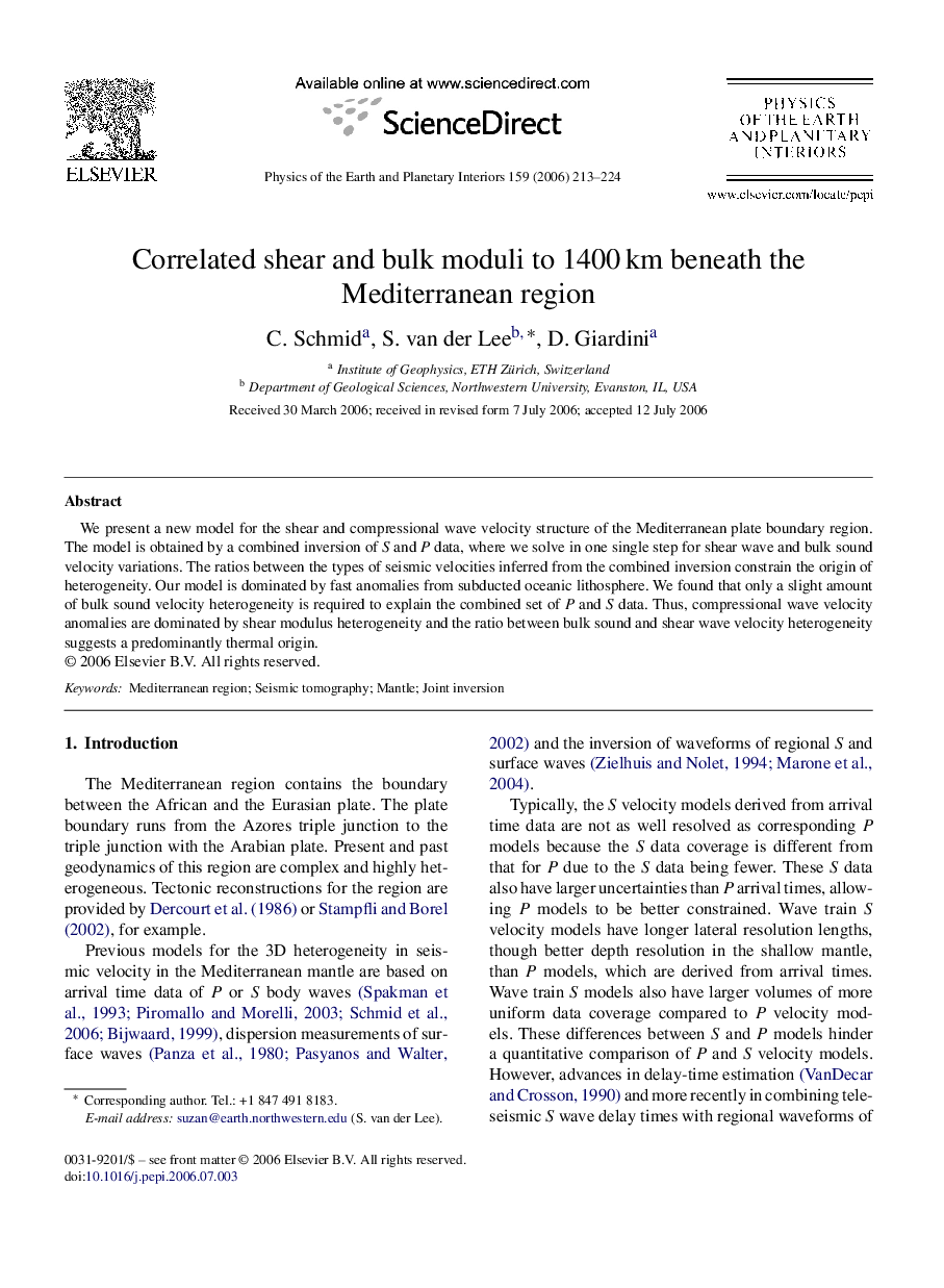 Correlated shear and bulk moduli to 1400âkm beneath the Mediterranean region