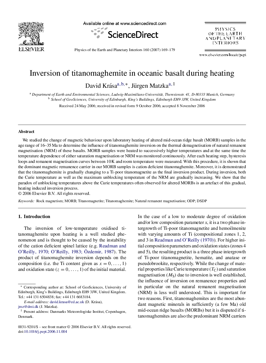 Inversion of titanomaghemite in oceanic basalt during heating