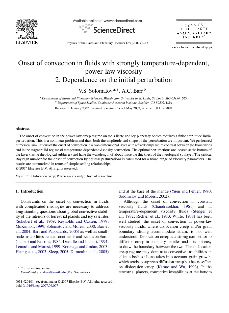 Onset of convection in fluids with strongly temperature-dependent, power-law viscosity: 2. Dependence on the initial perturbation