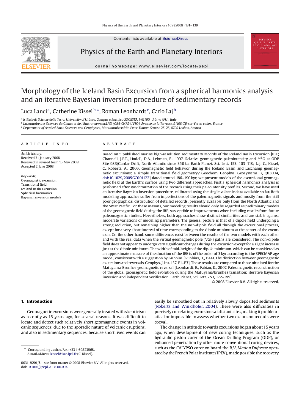 Morphology of the Iceland Basin Excursion from a spherical harmonics analysis and an iterative Bayesian inversion procedure of sedimentary records