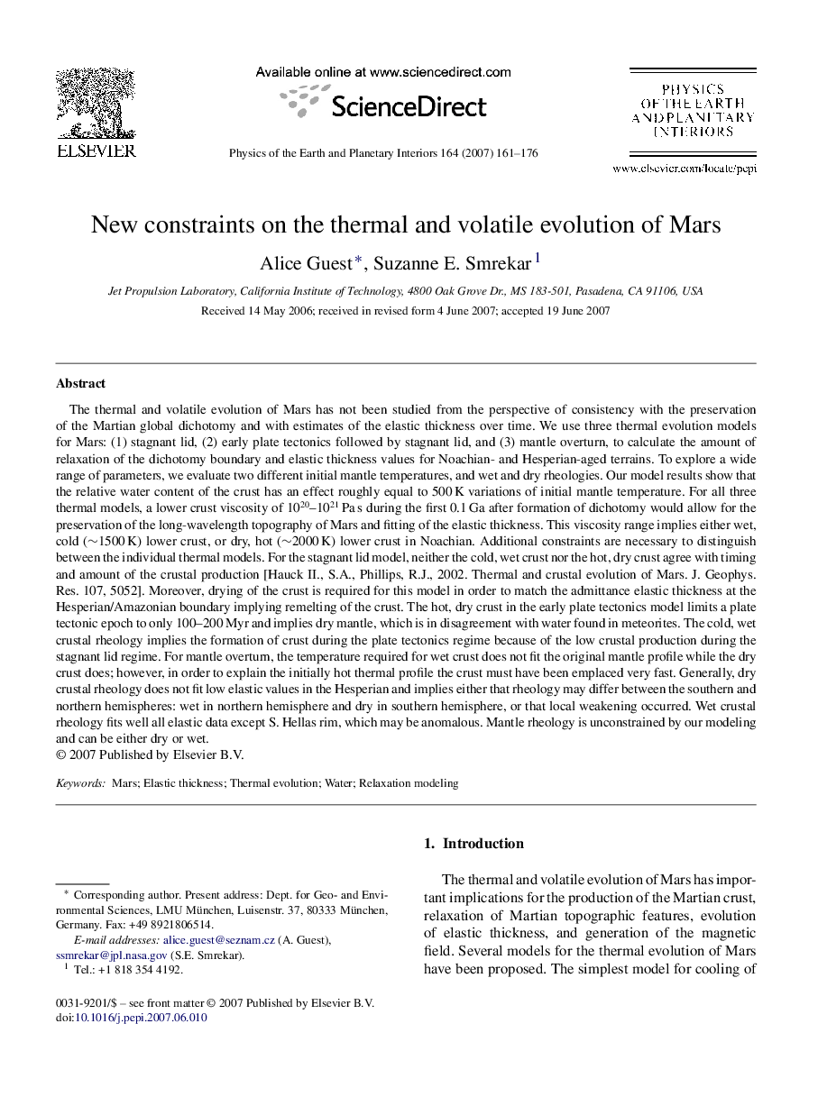 New constraints on the thermal and volatile evolution of Mars