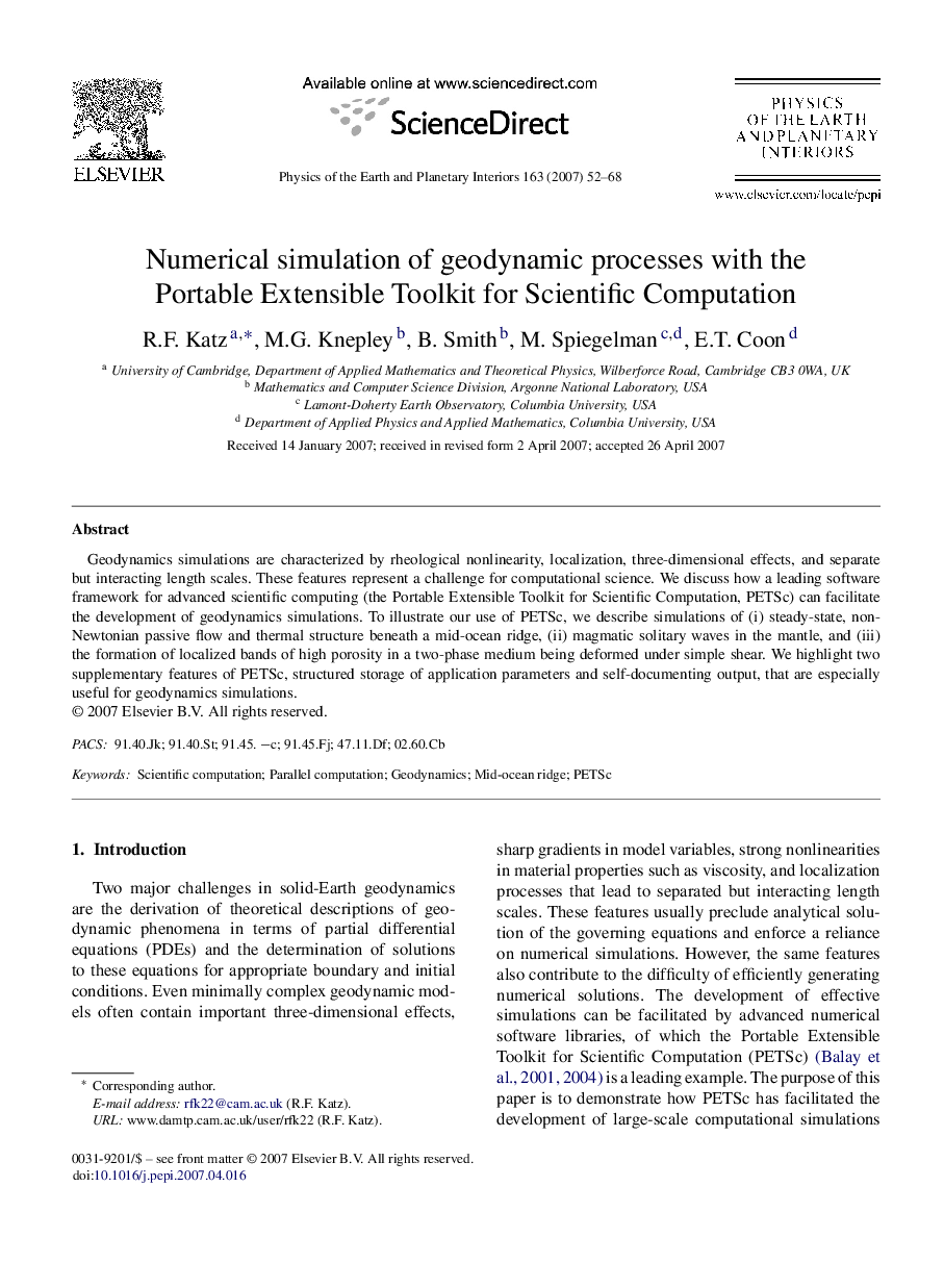 Numerical simulation of geodynamic processes with the Portable Extensible Toolkit for Scientific Computation