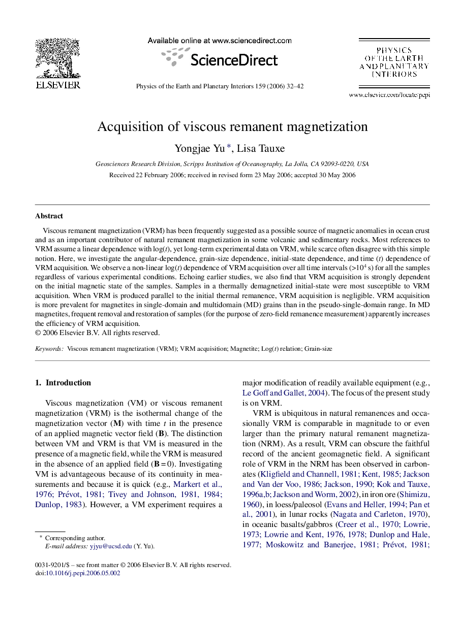 Acquisition of viscous remanent magnetization