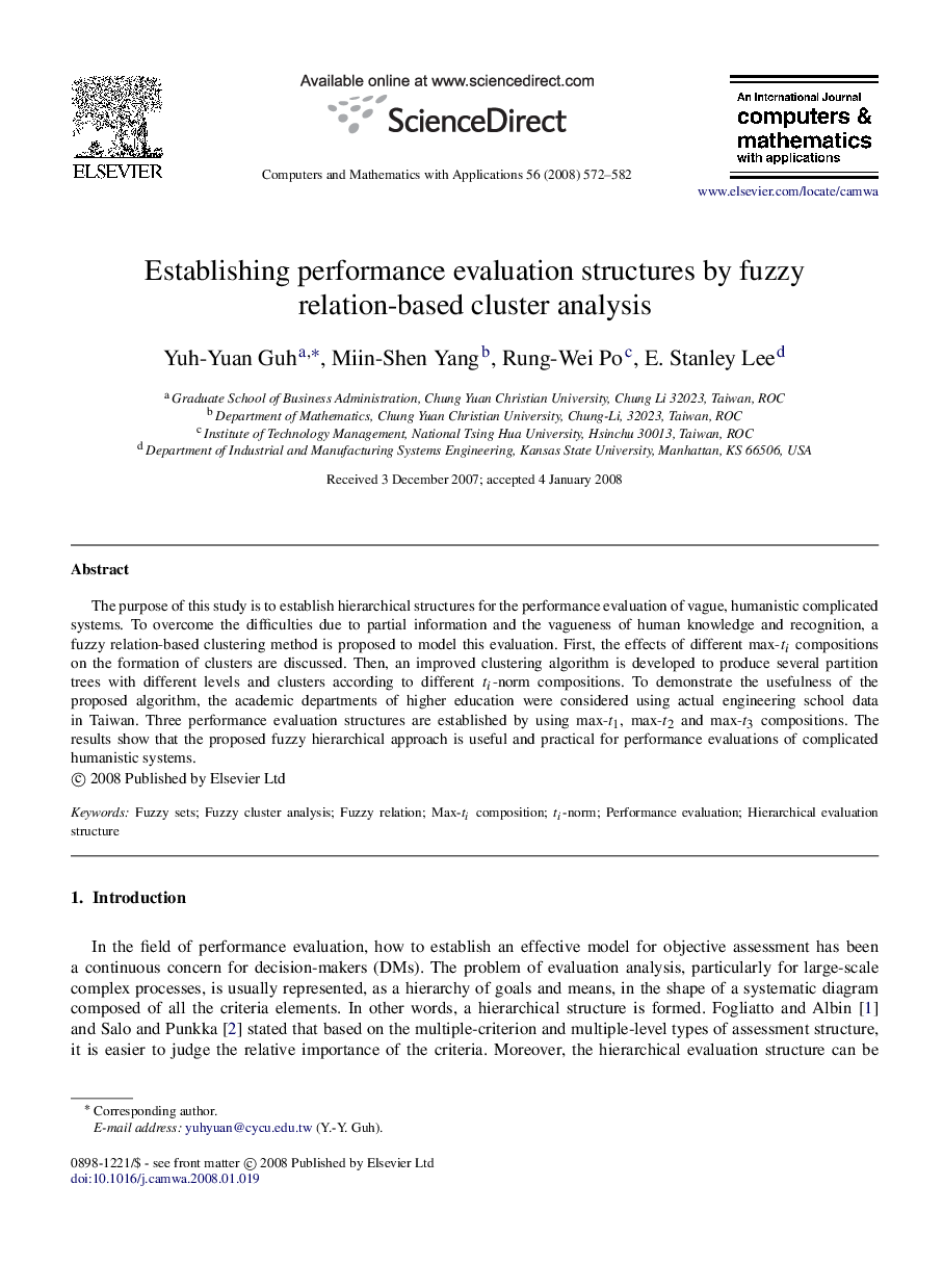 Establishing performance evaluation structures by fuzzy relation-based cluster analysis