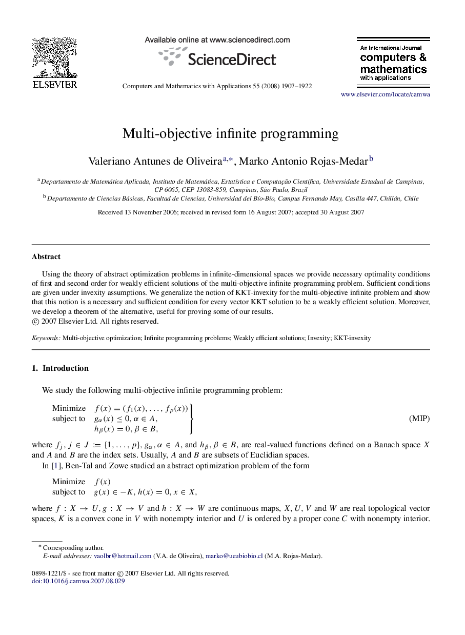 Multi-objective infinite programming