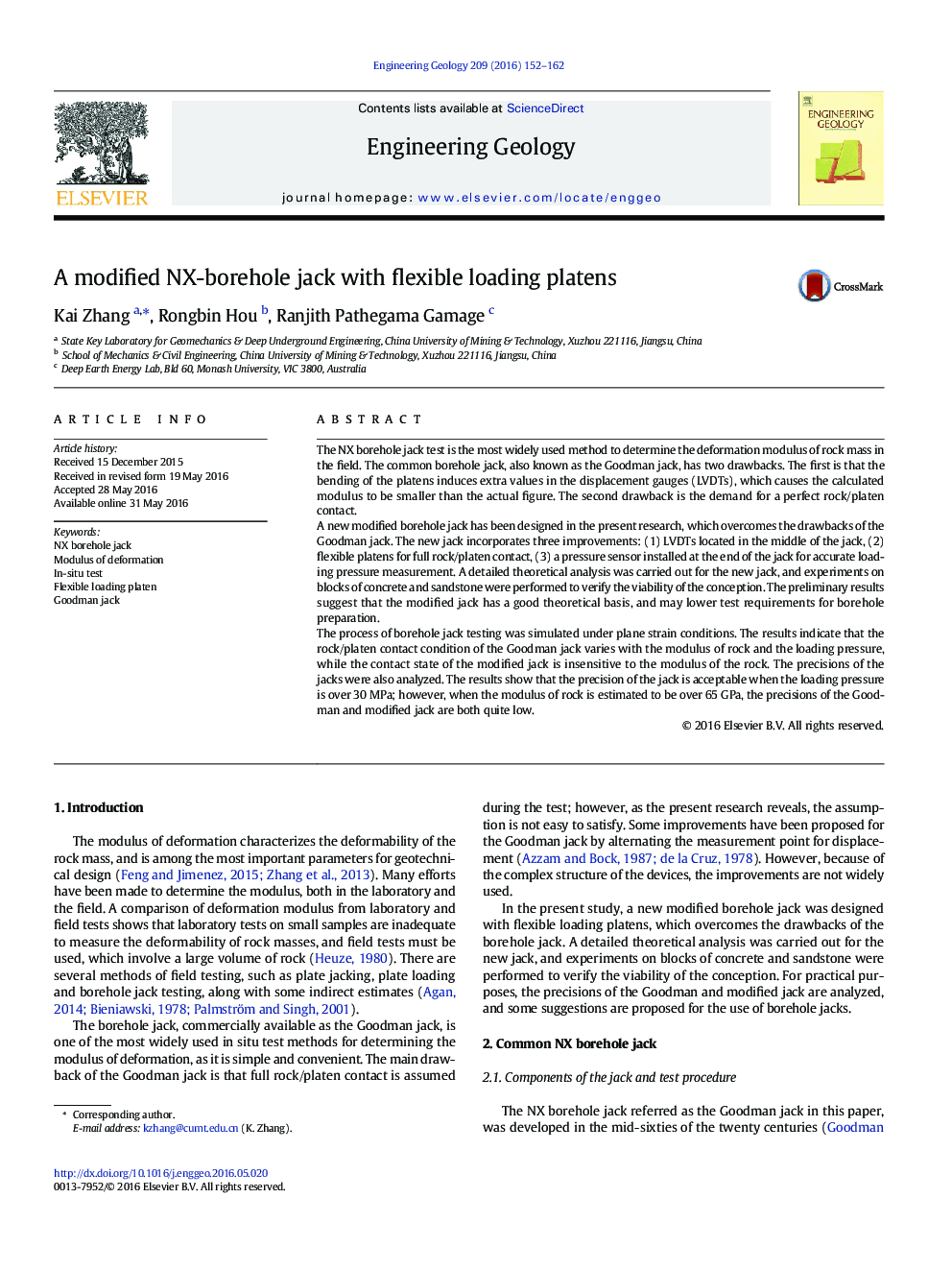 A modified NX-borehole jack with flexible loading platens