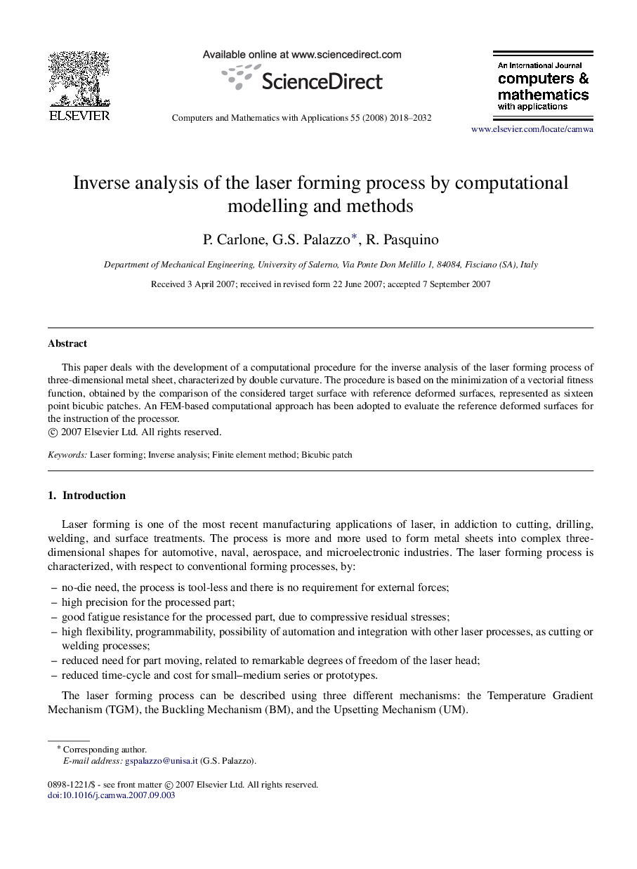 Inverse analysis of the laser forming process by computational modelling and methods