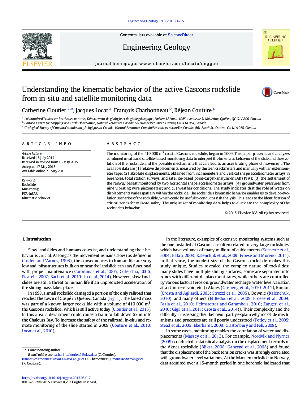 Understanding the kinematic behavior of the active Gascons rockslide from in-situ and satellite monitoring data