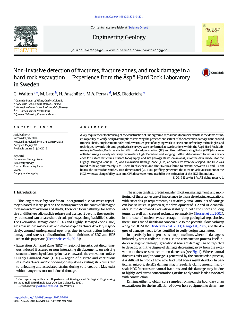 Non-invasive detection of fractures, fracture zones, and rock damage in a hard rock excavation — Experience from the Äspö Hard Rock Laboratory in Sweden