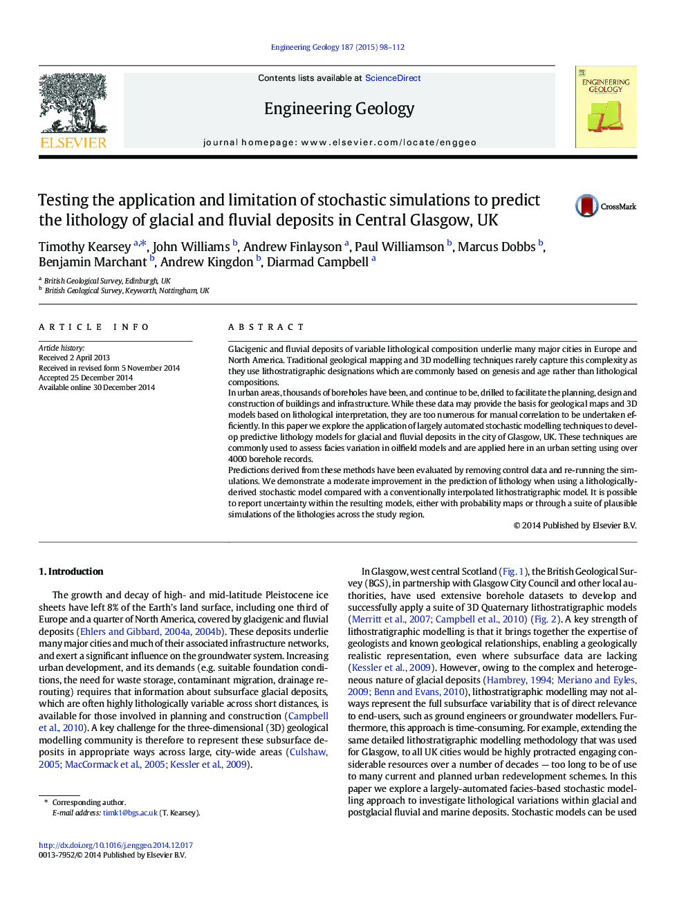 Testing the application and limitation of stochastic simulations to predict the lithology of glacial and fluvial deposits in Central Glasgow, UK