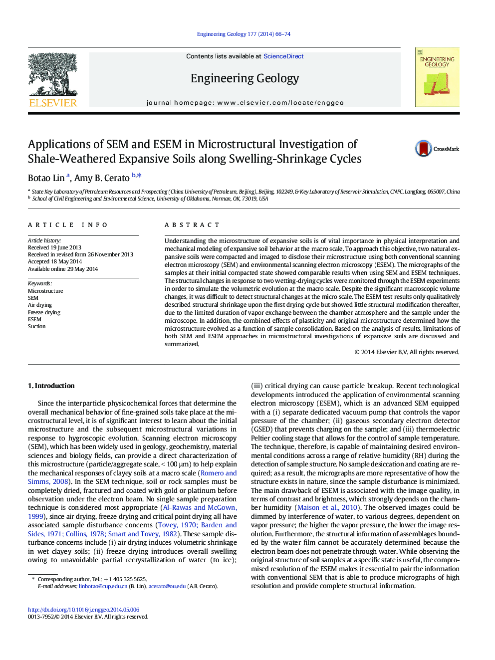 Applications of SEM and ESEM in Microstructural Investigation of Shale-Weathered Expansive Soils along Swelling-Shrinkage Cycles