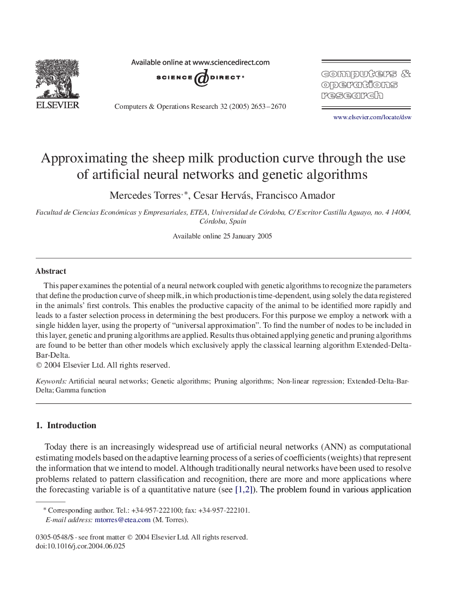 Approximating the sheep milk production curve through the use of artificial neural networks and genetic algorithms