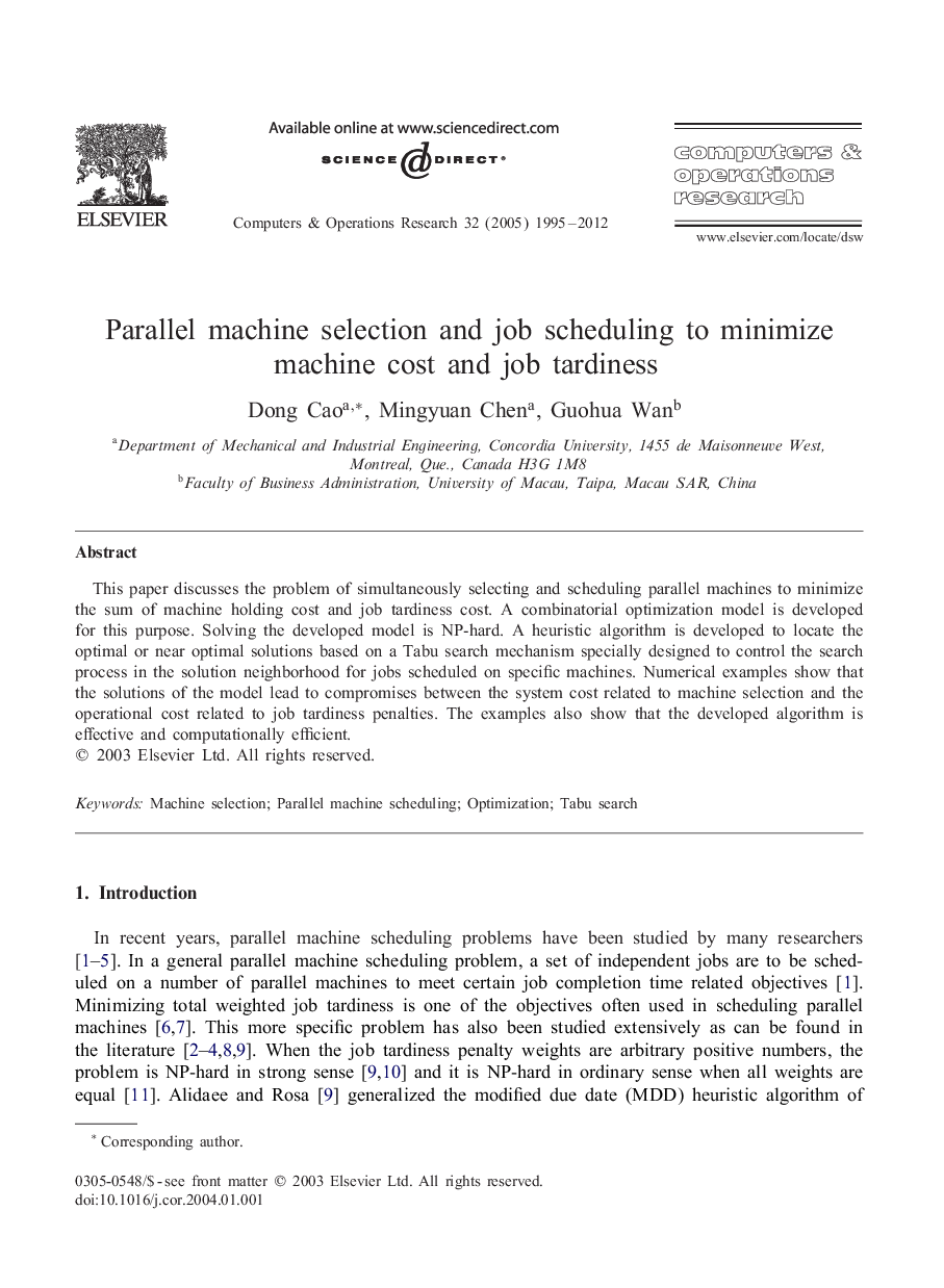 Parallel machine selection and job scheduling to minimize machine cost and job tardiness