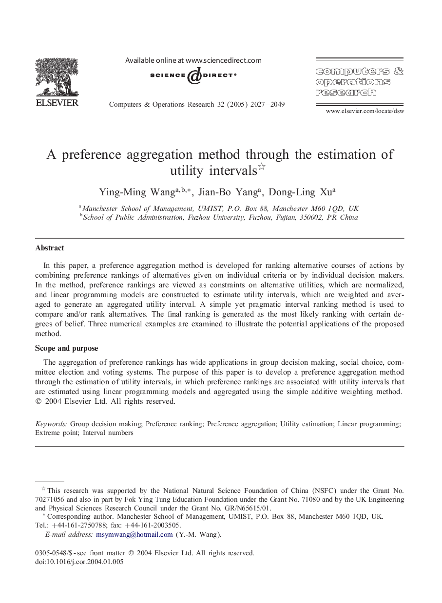 A preference aggregation method through the estimation of utility intervals 