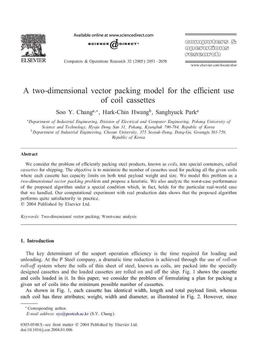 A two-dimensional vector packing model for the efficient use of coil cassettes