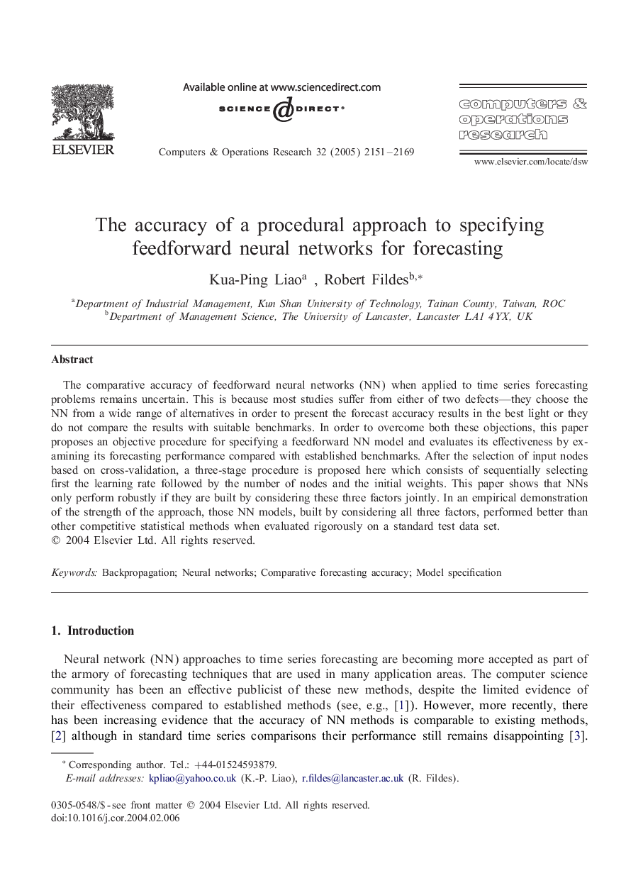 The accuracy of a procedural approach to specifying feedforward neural networks for forecasting