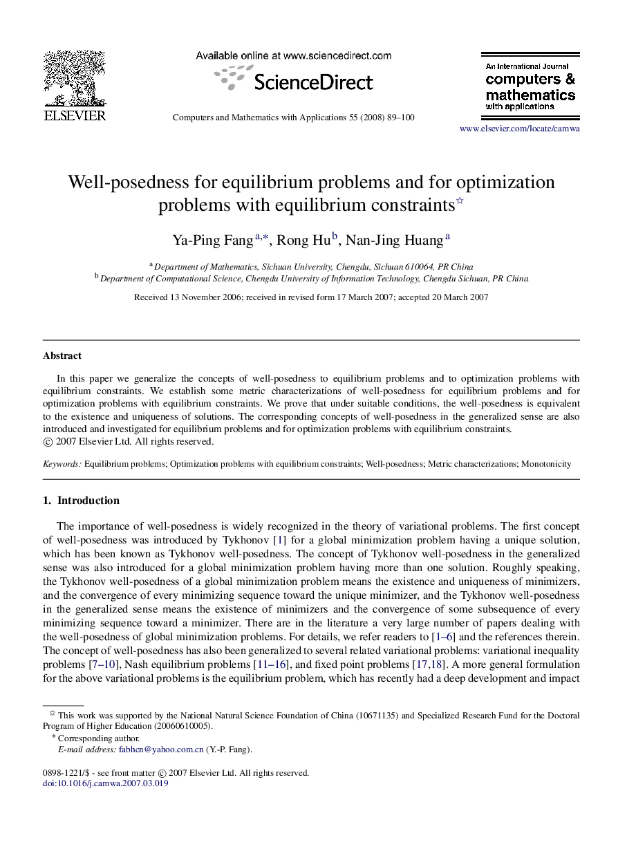 Well-posedness for equilibrium problems and for optimization problems with equilibrium constraints 