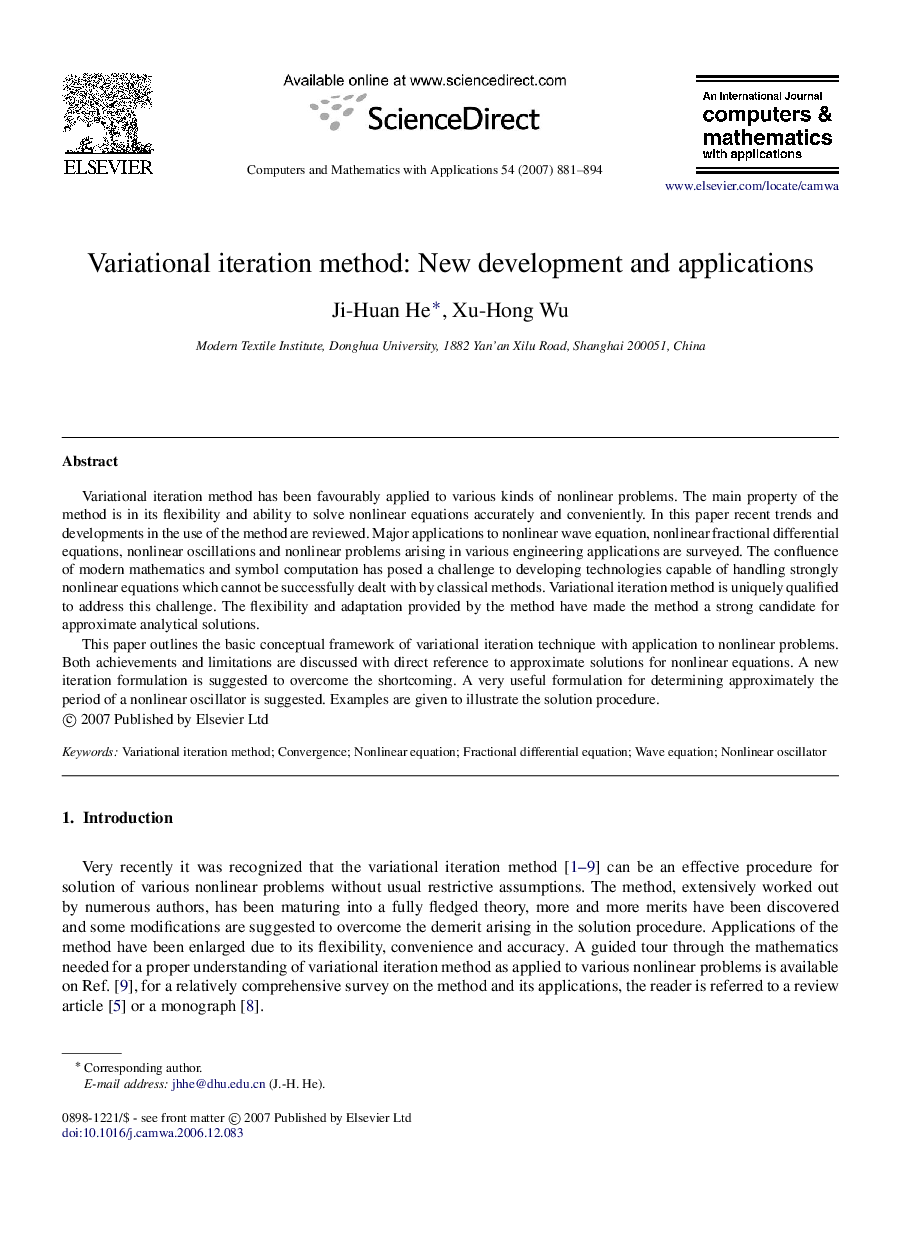 Variational iteration method: New development and applications