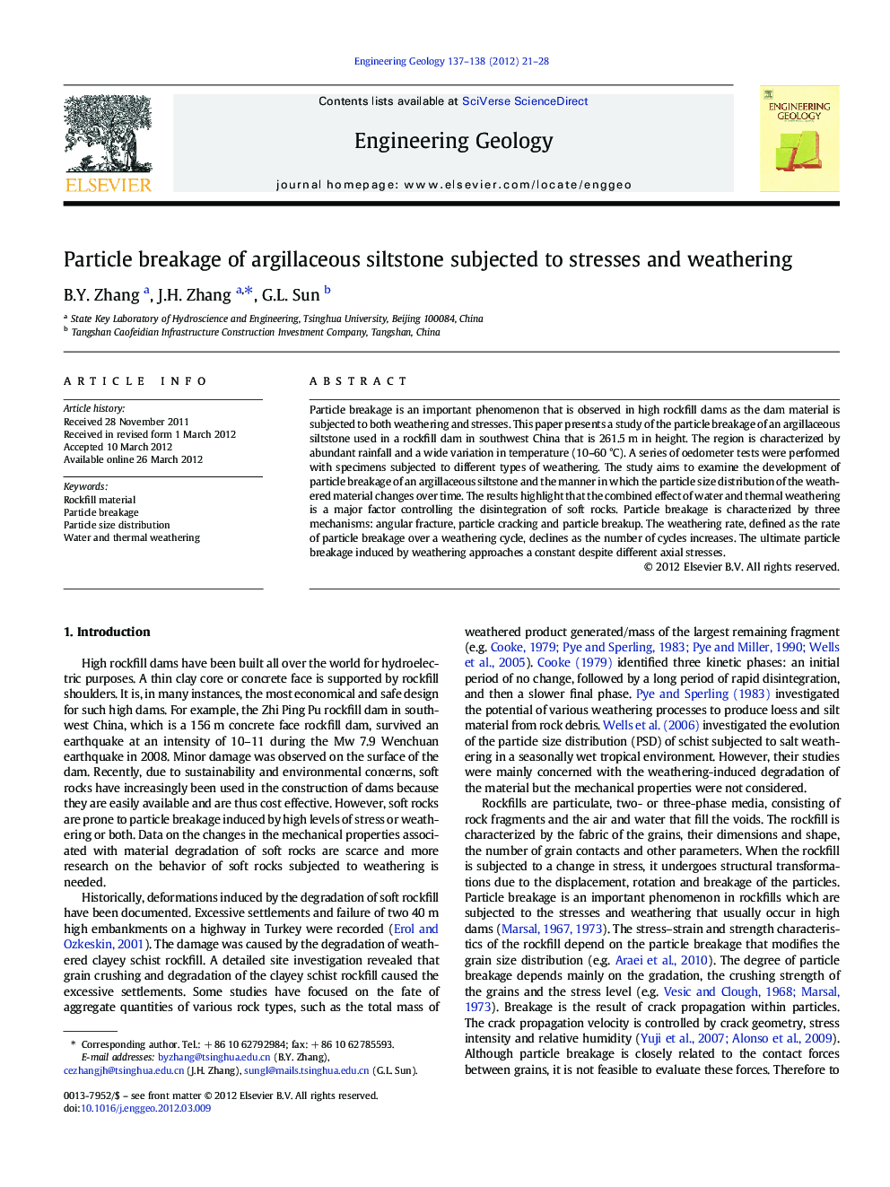 Particle breakage of argillaceous siltstone subjected to stresses and weathering