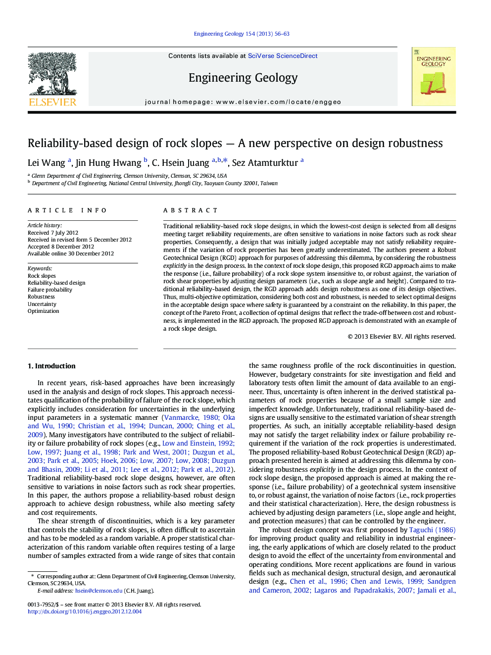 Reliability-based design of rock slopes — A new perspective on design robustness