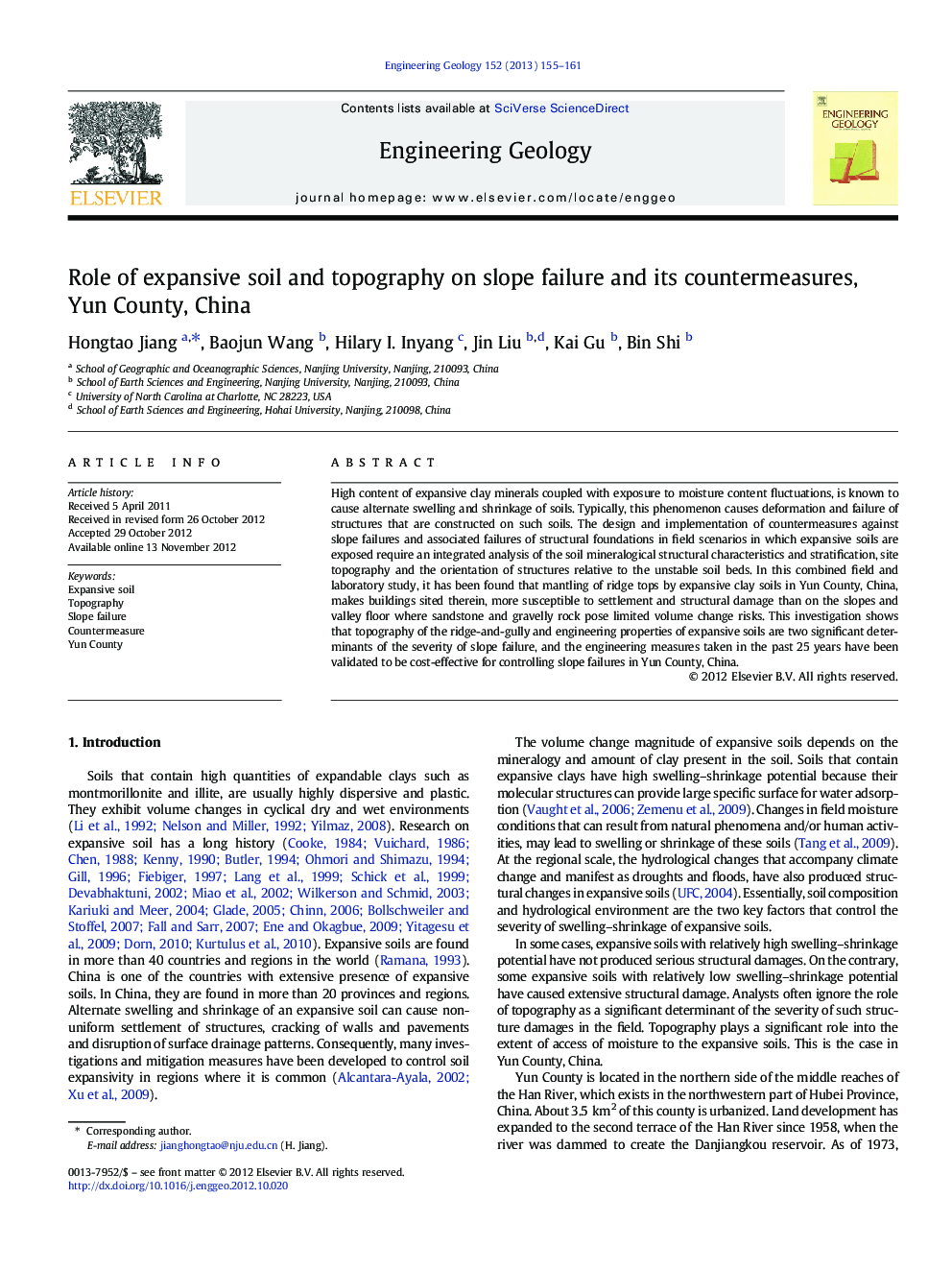 Role of expansive soil and topography on slope failure and its countermeasures, Yun County, China