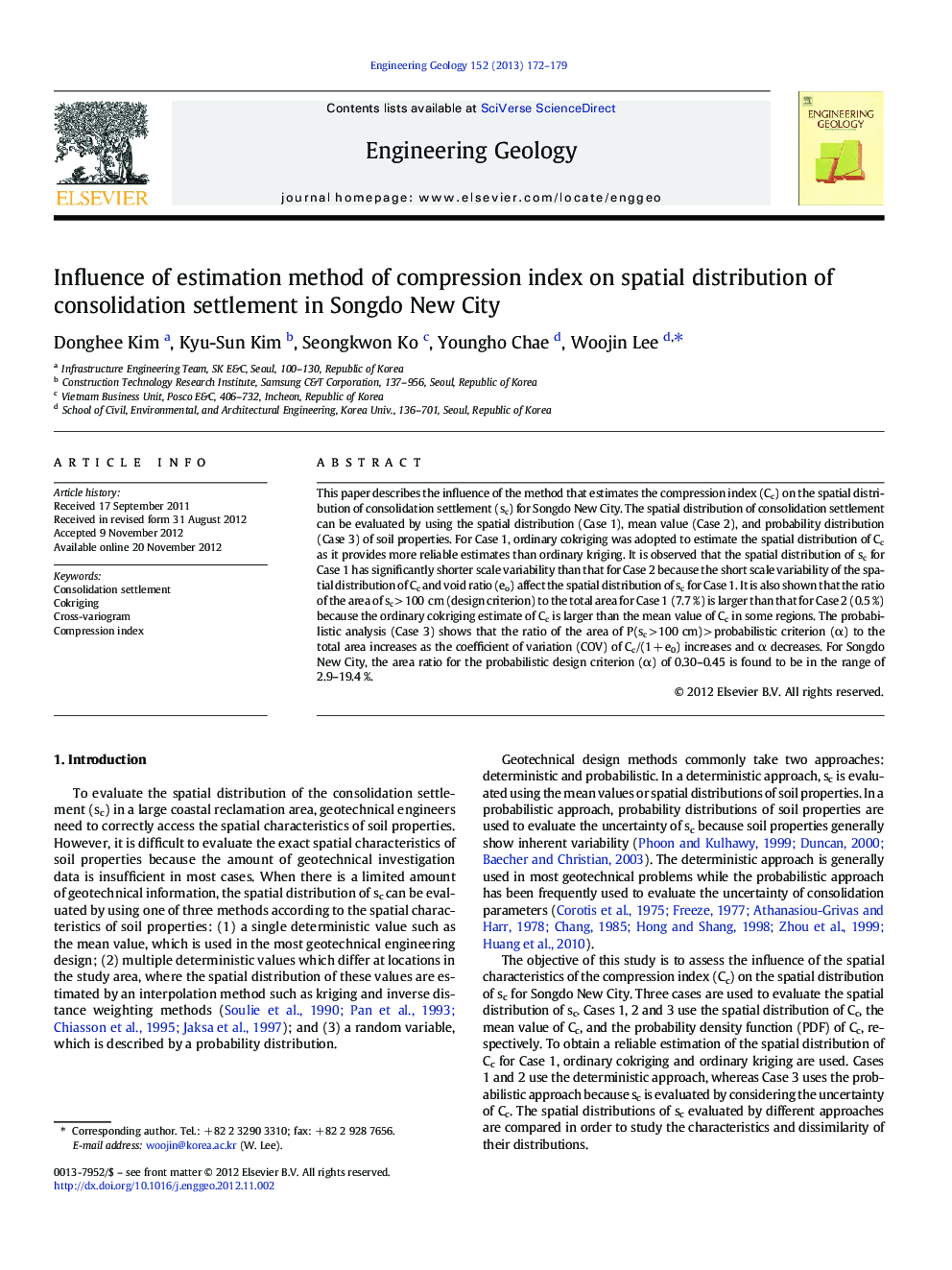 Influence of estimation method of compression index on spatial distribution of consolidation settlement in Songdo New City