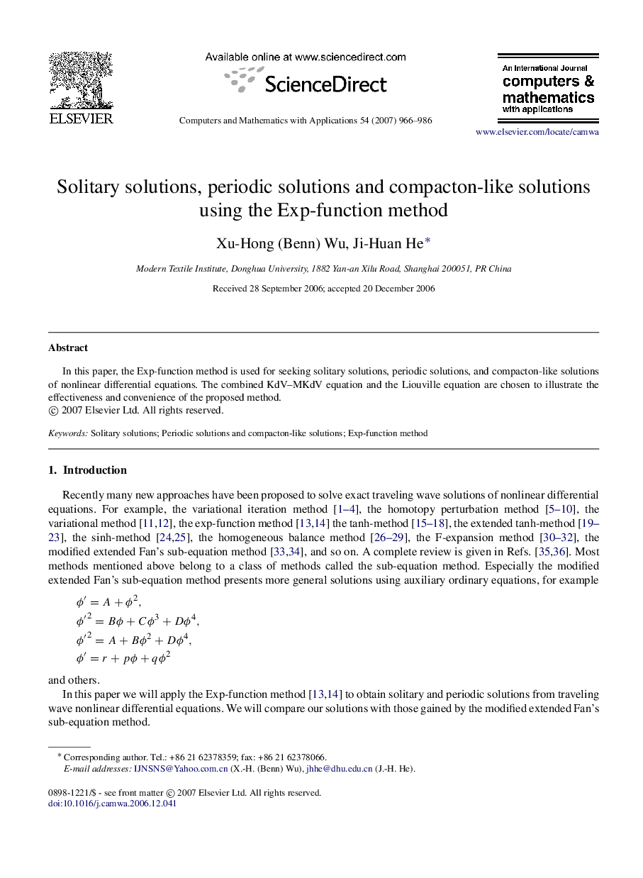 Solitary solutions, periodic solutions and compacton-like solutions using the Exp-function method