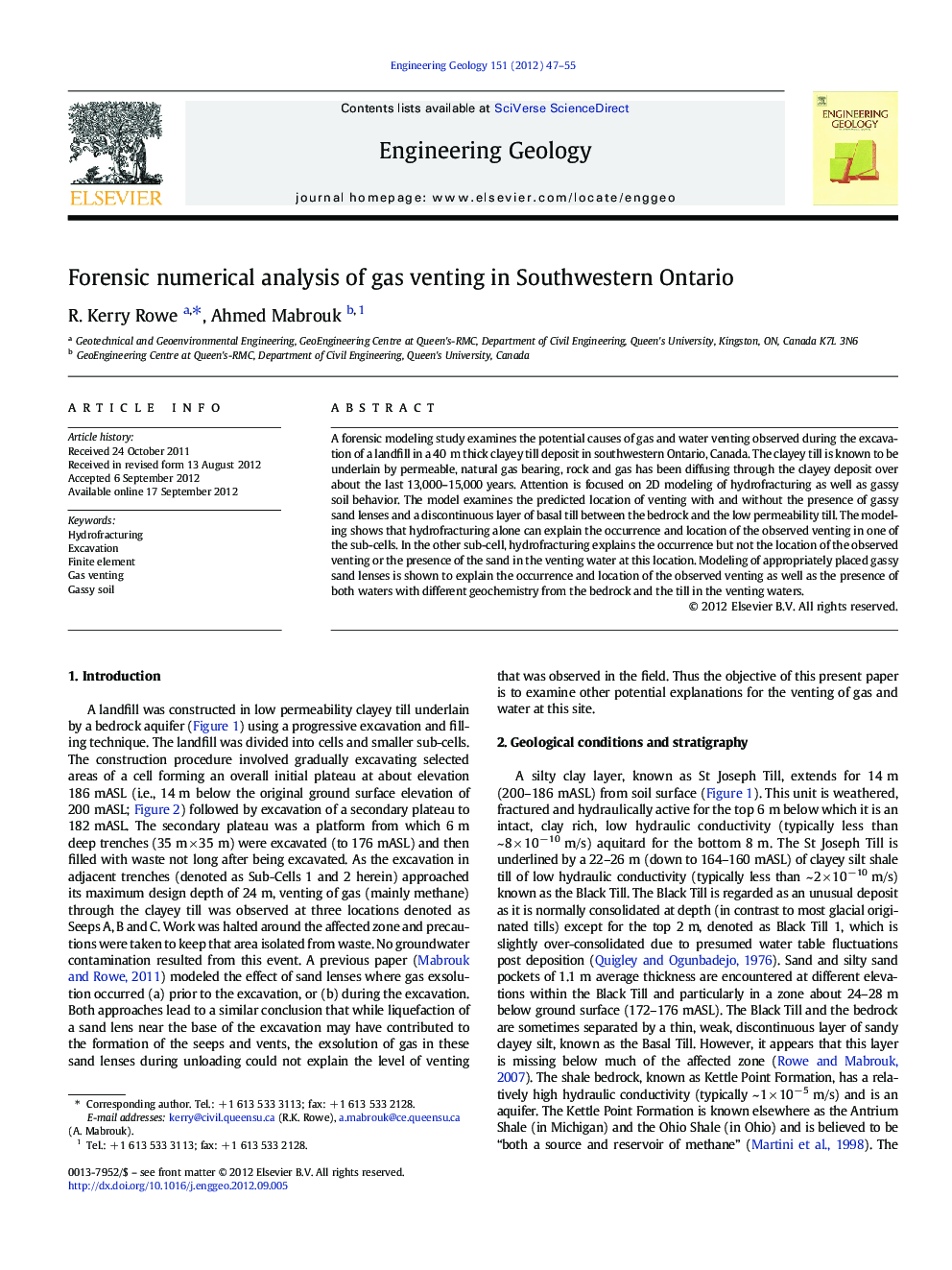 Forensic numerical analysis of gas venting in Southwestern Ontario