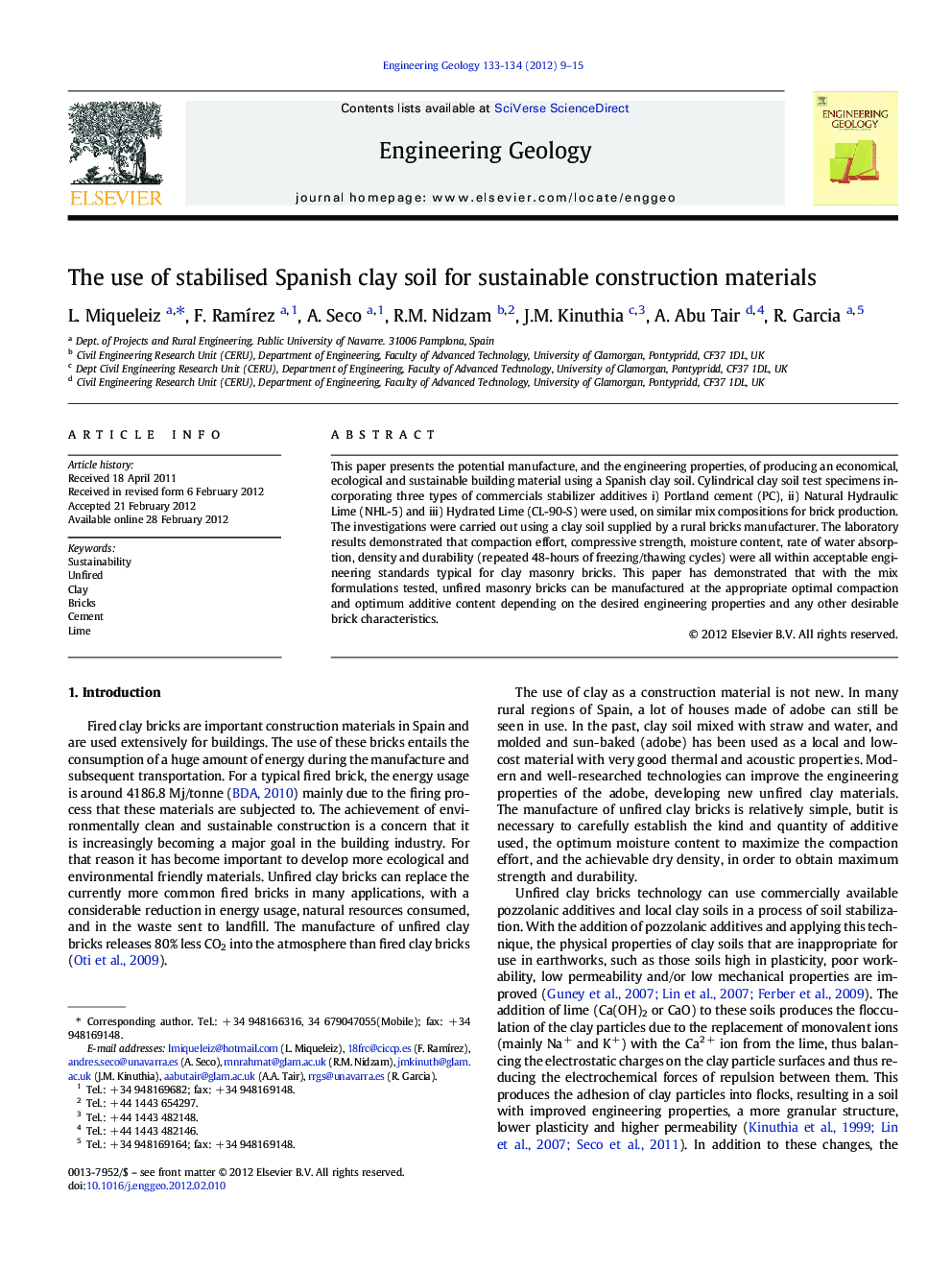 The use of stabilised Spanish clay soil for sustainable construction materials