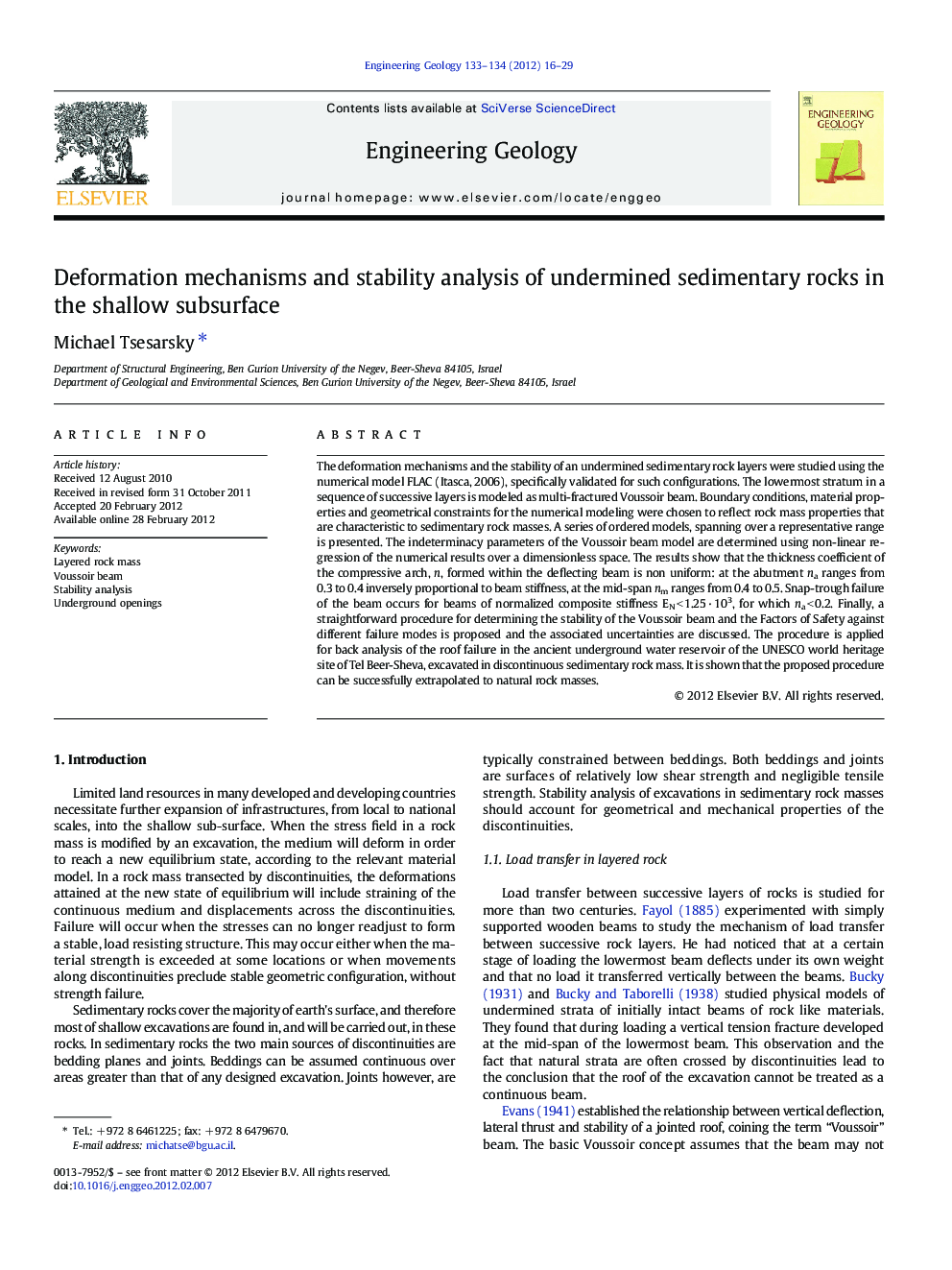 Deformation mechanisms and stability analysis of undermined sedimentary rocks in the shallow subsurface