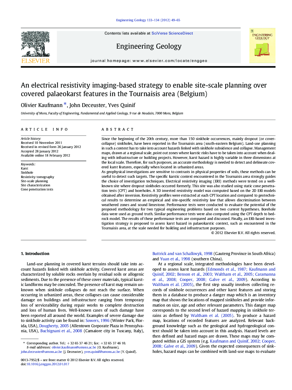 An electrical resistivity imaging-based strategy to enable site-scale planning over covered palaeokarst features in the Tournaisis area (Belgium)
