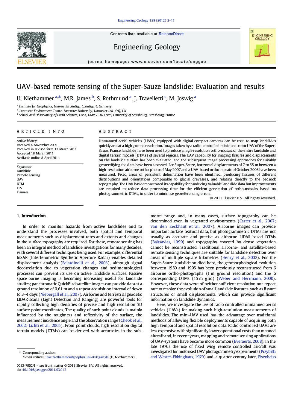 UAV-based remote sensing of the Super-Sauze landslide: Evaluation and results