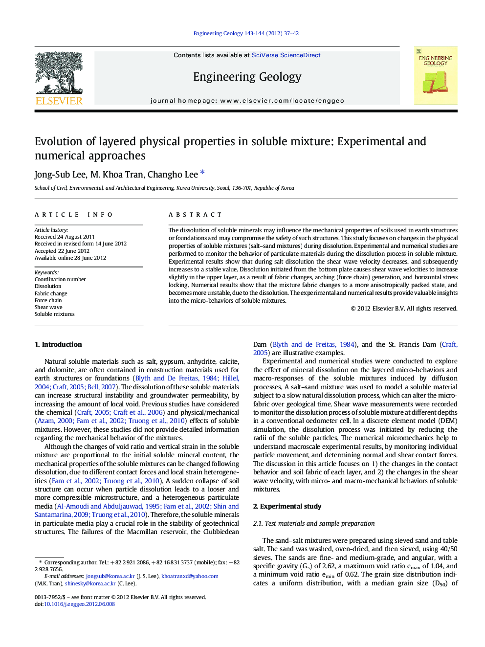 عکس صفحه اول مقاله: Evolution of layered physical properties in soluble mixture: Experimental and numerical approaches Evolution of layered physical properties in soluble mixture: Experimental and numerical approaches