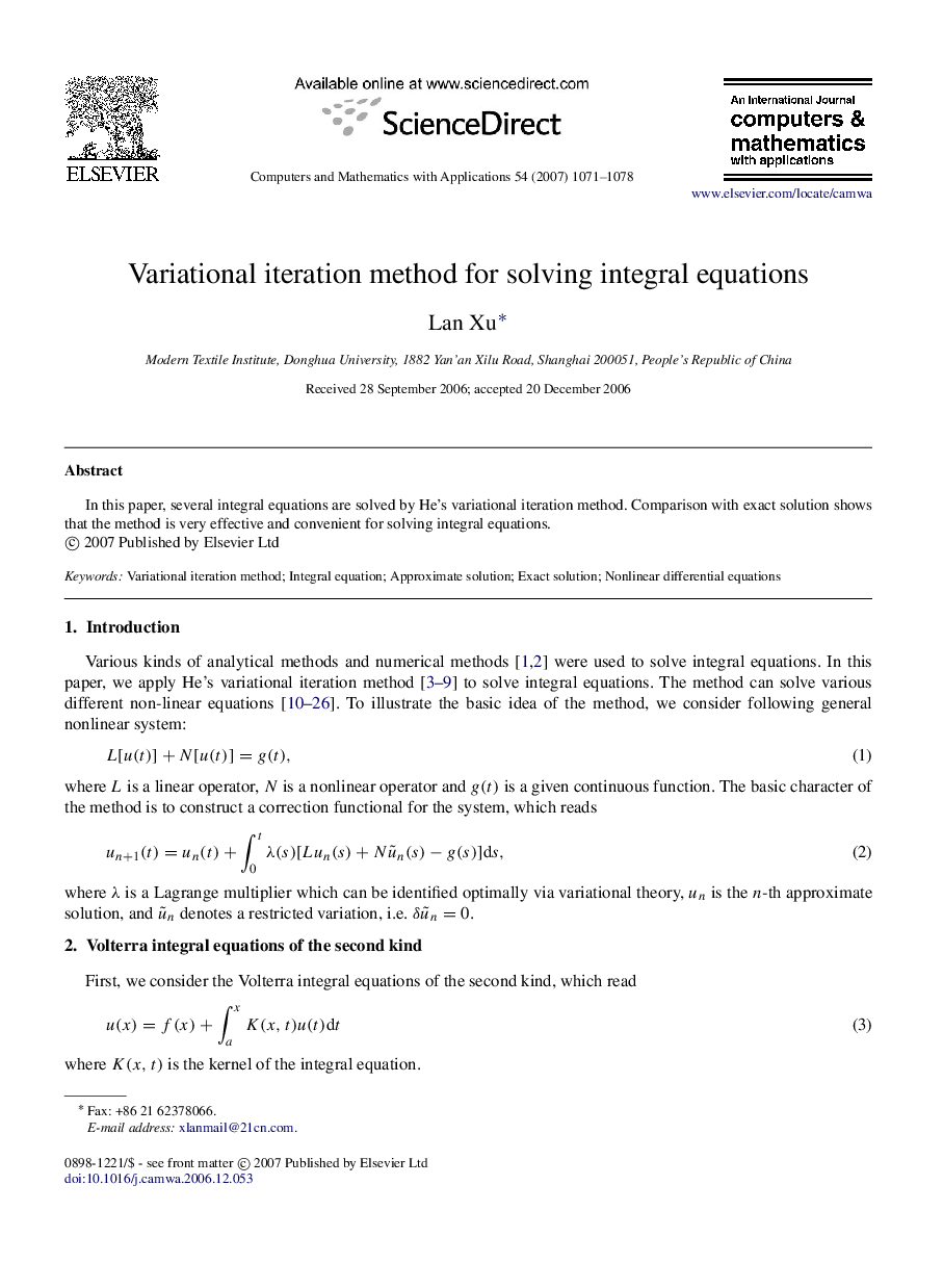 Variational iteration method for solving integral equations