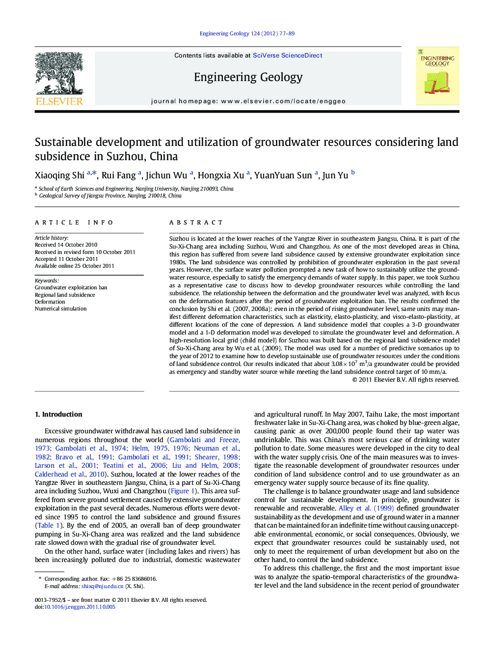 Sustainable development and utilization of groundwater resources considering land subsidence in Suzhou, China