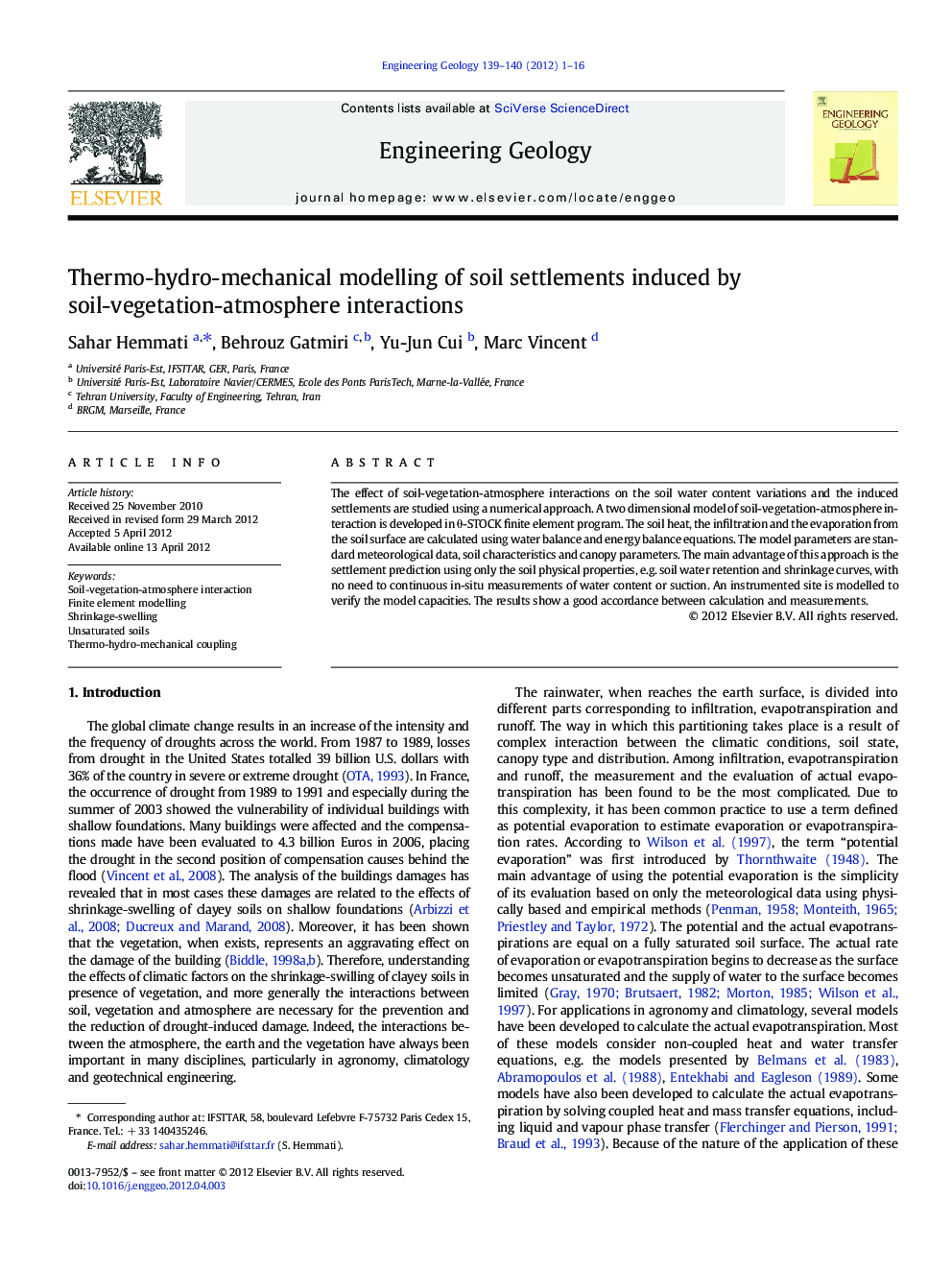 Thermo-hydro-mechanical modelling of soil settlements induced by soil-vegetation-atmosphere interactions