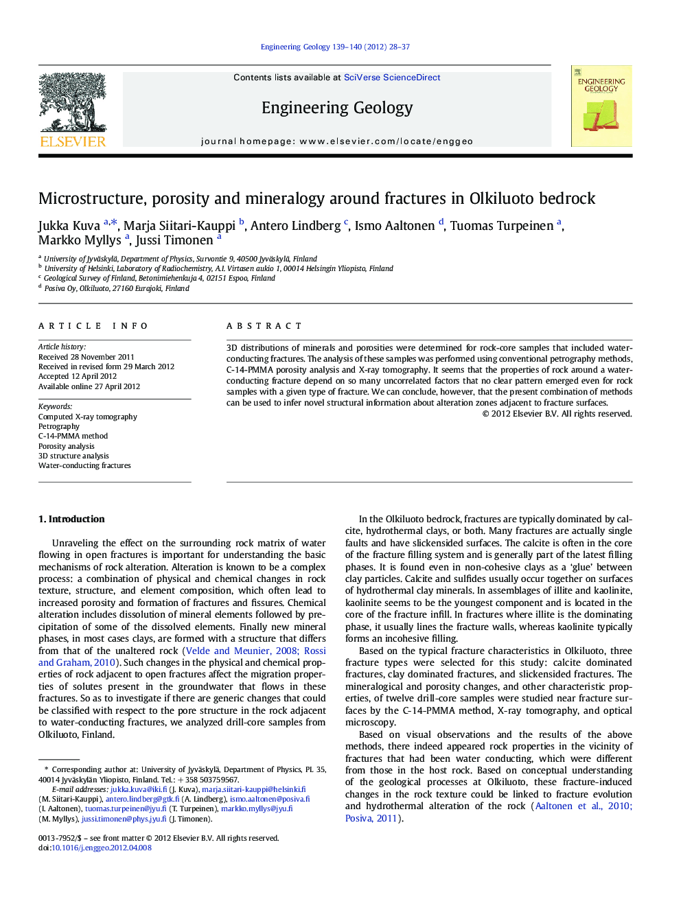 Microstructure, porosity and mineralogy around fractures in Olkiluoto bedrock