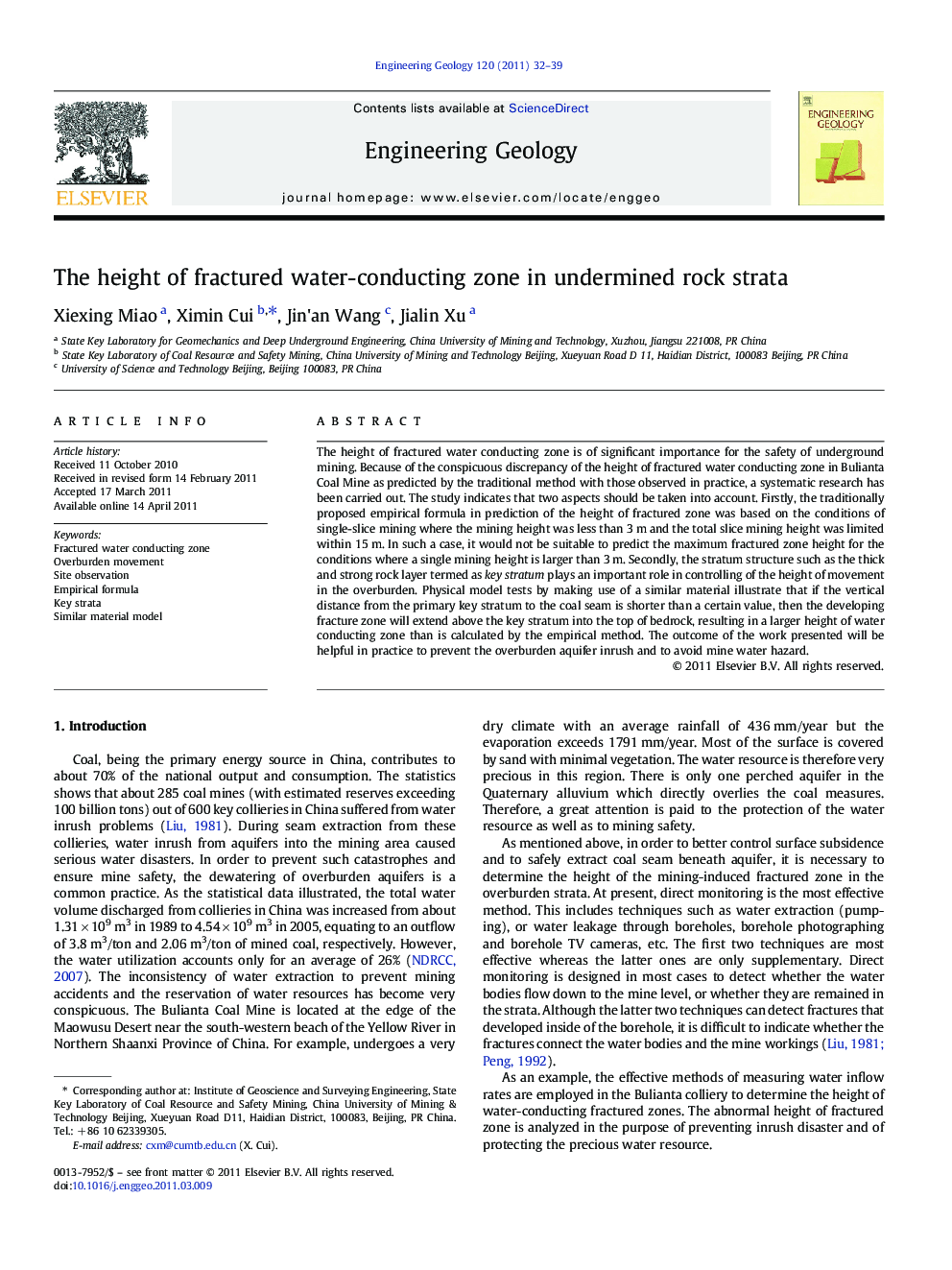 The height of fractured water-conducting zone in undermined rock strata