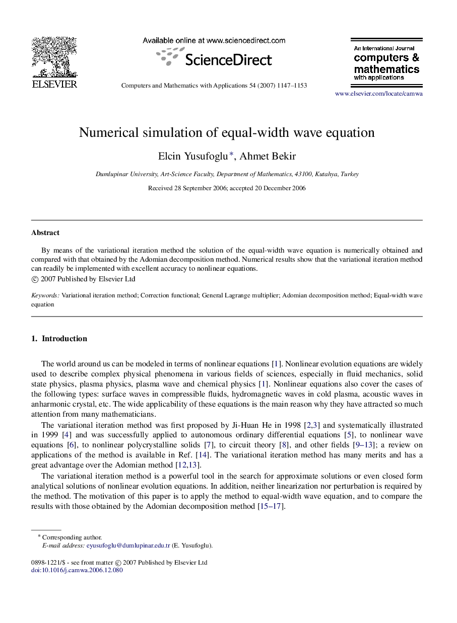 Numerical simulation of equal-width wave equation